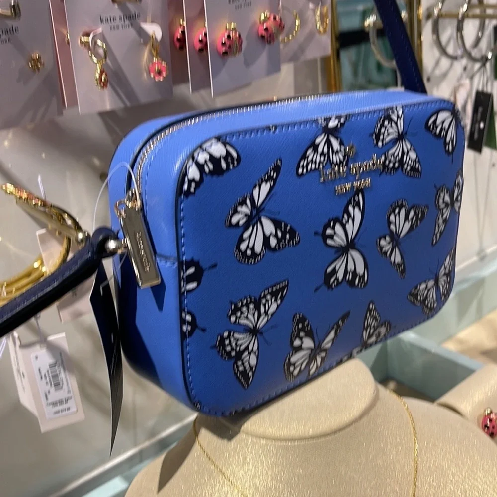 Kate Spade Staci Butterfly Sky Printed Mini Camera Bag, Blue Multi NWT